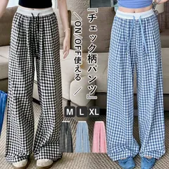 ボトムス レディース ストレートパンツ 春 夏 黒 おしゃれ チェック柄 ウエストゴム ポケット付 ゆったり 大きいサイズ[郵3]^b495^