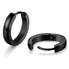 平面 フープピアス リング フープ ピアス メンズ レディース ゴールド シルバー ブラック 金 銀 [アルマ] 黒 内径 7mm 9mm 12mm 14mm 16mm 両耳セット 金属アレ対応 ステンレス