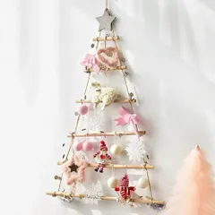 【在庫限り】クリスマスツリー 木の壁掛けツリー 6段 木製スター付き ツリー 92cm
