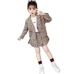 カーキ_150 [ワイエムゴット] キッズ 入学式 スーツ 女の子 卒業式 子供服 フォーマル スーツ チェック柄 プリーツスカート2点セット (150CM)