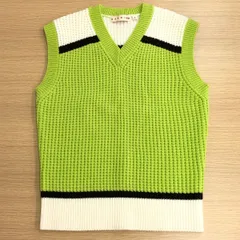 UNIQLO ユニクロ ポップコーンニット Vネックベスト ライトグリーン Mサイズ◇〇