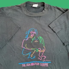 90s The Hug John Lennon USA製　ジョンレノン　アートTシャツ 墨黒フェード　短丈ボックス　アートTシャツ　ヴィンテージTシャツ　シングルステッチ　ビートルズ　The Beatls　音楽　バンドTシャツFG-A8