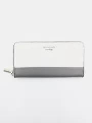 【ほぼ未使用】ケイトスペード　 Kate spade　ラウンドファスナー　長財布　 スペンサー　SPENCER　ジップアラウンド　コンチネンタル　ウォレット　オフホワイト×グレー　バイカラー　レディース　上品