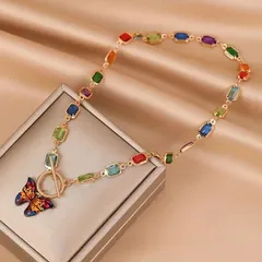 アクセサリー ジュエリー ネックレス ペンダント 蝶 バタフライ 鎖骨チェーン パワーストーン クリスタル チャクラ ヒーリング ヨガ ジェンダーレス 開運 金運 仕事運 厄除け 幸運 レトロ お洒落 おしゃれ カラフル エレガント かわいい プレゼント