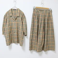 ダックス DAKS ヴィンテージ シルク セットアップ スカートスーツ チェック シャツ スカート ロング x906222n
