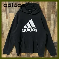 パーカー アディダス スウェット ブラック XL ロゴ メンズ 古着 長袖