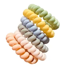 【6本セット】ヘアゴム スプリングヘアゴム 髪ゴム スパイラルヘアゴム 電話線のヘアバンド ポニーテールゴム トレースレスヘアリング アイスクリームカラーのヘアアクセサリー