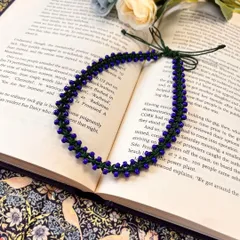 プランテーション　チョーカーネックレス　ビーズ編み　緑　青　plantation