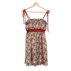 Chesty(チェスティ) ワンピース サイズ0 XS レディース美品  - レッド×ブルー×マルチ 花柄/ミニ