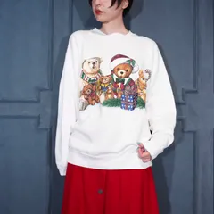 90's USA VINTAGE ONEITA POWER-S SWEATS  X'MAS TEDDY BEAR DOUBLE SIDED PRINT DESIGN SWEAT SHIRT/90年代アメリカ古着クリスマステディベア両面プリントデザインスウェット