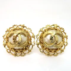 CHANEL イヤリング 29刻印 ヴィンテージ ココマーク GP フェイクパール ラウンド VINTAGE シャネル ◆送料込◆質屋-10036