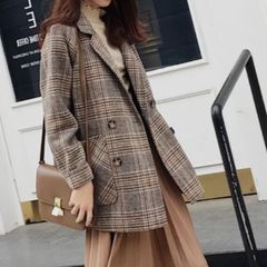 【新品】クラシカルガーリー♡グレンチェックチェスターコート 　A0299　レディース 韓国 ファッション コート チェック柄 チェスターコート ブラウン S M L XL