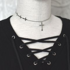 チョーカーネックレス【呪縛連鎖】◆ハンドメイド 病みかわいい メンヘラ 地雷系 ゴスロリ ゴシック レトロ 洋風 新品 ユニセックス ネックレス ワンポイント シルバー メンズ  メンヘラ 地雷系 サイバーパンク サブカル