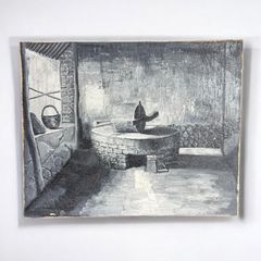 油絵【風景絵】中国雑貨 油彩 額装 壁掛 絵画 色絵 中国 民国 古美術 雑貨 インテリア アンティーク コレクション