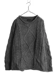 【お得なクーポン配布中!】 エクアドル製 ロールネック フィッシャーマン ウール ニット セーター メンズ レディース M 程 古着 ハイネック ケーブル アラン 厚手 無地