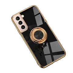 【人気商品】アンドロイド れ ソフトケースおしゃ スマフォ 5G 5G S21 スマホ S21 ギャラクシー サムスン スマートフォンケース/カバー[Galaxy 透明ケース/カバー カバー ソフト S21 一体型スマホリング付き TPU メッキ 5G(ブラッ