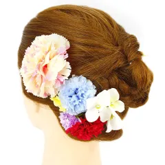 髪飾り 成人式 振袖 袴 ４点セット 花籠 ピンク 赤 水色 紫 黄 大人 浴衣 かんざし 簪 卒業式 フォーマル 結婚式 花飾り ラインストーン ブライダル 手作り W36 W303-287 髪飾り ピンク 赤 水色 紫 黄 n885　WSi