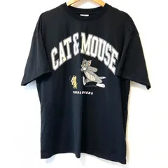(^w^)b TOMandJERRY トムアンドジェリー ビッグプリント クルーネック 半袖 Tシャツ コットン100% TEE CAT&MOUSE 可愛い キャラクター 人気 トップス ブラック トムとジェリー レディース 女性 サイズM