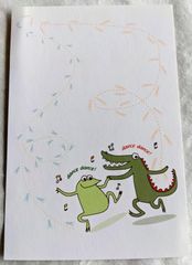 ねこ猫ハンドメイド♡ごんみるてんくり「カエルとワニくん」ポストカード２枚セット