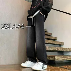 [2XL474 ー]秋冬 コーデ メンズ  服 シンプル ファッション オシャレ 大人 かっこいい 大きいサイズ ストリート 紳士服 黒 グレーグラデーション ジーンズ ウォッシュ加工 ダメージ カット パンツ ストレート ワイド レッグ