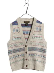 【お得なクーポン配布中!】 80s エディーバウアー 総柄 ニット ベスト レディース M / ヴィンテージ ウール セーター 花柄 前開き 重ね着 ジレ シンプル マルチカラー