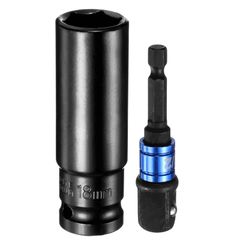 uxcell インパクトソケット 18mmメトリックソケット ディープ6角 差込角1/2インチドライブ 78mm長さ 1/4インチ六角軸アダプター付き 電動手動兼用 CR-Vスチール アダプターアクセサリーツールセットキット ヘックスボルトナット用
