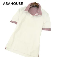 ABAHOUSE アバハウス 春夏 レイヤード風★ チェック切替 半袖 鹿の子 ポロシャツ Sz.2　メンズ 白のサムネイル