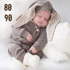 うさぎ パーカー ロンパース 耳付き フード 着ぐるみ グレー コスプレ ベビー