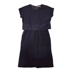 ♪1912 BEIGE シフォン切替ワンピース ネイビー サイズ2 無地 ベイジのサムネイル