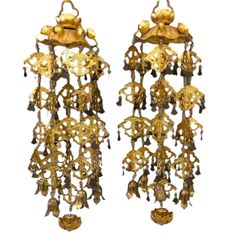 瓔珞　1対　約23cm　金メッキ真鍮製　白玉　仏壇　仏具