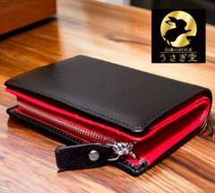 専用　＜本革二つ折り財布＞ 黒 赤 メンズ レディース 小銭入れ カードケース プレゼント ラッピング メンズ レディース