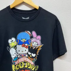 古着　L　僕のヒーローアカデミア　MyHeroAcademia　ヒロアカ　サンリオ　レア　コラボ　キャラクター　アニメ　公式　オフィシャル　Tシャツ　クルーネック　黒