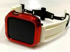 レッドホワイトブラック＠カスタム セット アップルウォッチバンド ラバーベルト Apple Watch カバー ケース メンズ レディース 38mm 40mm 41mm 42mm 44mm 45mm