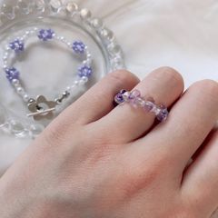 ボラヘ💜紫　お花ブレスレット&リング セット　ハンドメイド