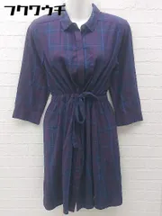 ◇ AFTERNOONTEA WARDROBE チェック 長袖 膝丈 ワンピース サイズM ネイビー系 レディース 【中古】 【1002802279423】