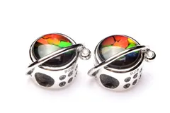 シルバー925 レインボーアンモライト 7.5mm 惑星(貫通穴) パーツ 1個売り パワーストーン 天然石 _PRG1153