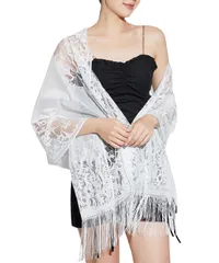 [グリーンパキラ] ショール レース 羽織 レディース 春 夏 ストール 結婚式 大判 冷房対策 肩掛け 普段使い パーティー お呼ばれ フォーマル 薄手 花柄 誕生日 プレゼント ギフト 秋 冬 上品 きれいめ 無地 可愛い 白 (ホワイト) [ホワイト]