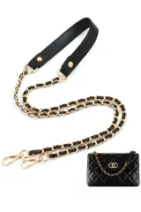 VEAGIA ショルダースト ショルダーストラップ バッグ用 チェーンショルダーストラップ ショルダーバッグ ひも バッグ修理 交換用 持ち手ストラップ ショルダースト 単品 ラップ バッグ用 約120cm (レザー(一部) 黒＋金)