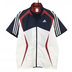 【超美品】アディダス 半袖ジャケット 白×ネイビー 袖3ライン climalite メンズ O(XL) ゴルフウェア adidas