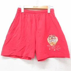 W32/古着 イージー ショート パンツ ショーツ メンズ 90s ルーニーテューンズ タズ コットン 赤 レッド 25aug28 中古 ボトムス 短パン ショ
