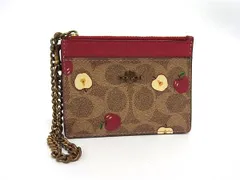 COACH コーチ シグネチャー レザー アップル柄 コインケース パスケース 小銭入れ 定期入れ ブラウン系×レッド系 DI5116