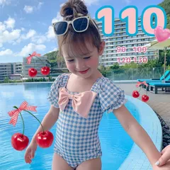 かわいい♡ピンクリボン チェック柄 ワンピース水着 帽子付 子供 女の子 110