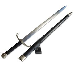 中世十字剣 片手西洋剣 炭素鋼刃 × 合金ブラック装具 全長 115cm 重量 1.15kg 木製仿皮鞘付 コスプレ・ディスプレイ用 模擬刀 工芸品模造刀 西洋剣 中世ヨーロッパ風 西洋剣 十字軍剣