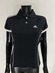 【USED】adidas アディダス ポリエステル 半袖 ポロシャツ ロゴ刺繍 ブラック 黒 レディース M ゴルフウェア