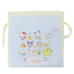 【メール便】サンリオキャラクターズ 巾着袋 リボンフラット巾着 おしゃべりティータイム ブルー サンリオ ティーズファクトリー きんちゃくポーチ 小物入れ キャラクター グッズ 