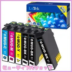 【特価】【LxTek】MUG-4CL 互換インクカートリッジ エプソン(Epson)用 MUG マグカップ インク 4色セット+黒2本(合計6本) 大容量/説明書付/残量表示/個包装 EW-452A EW-052A