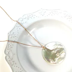 マザーオブパール ホワイトシェル 40mm 真珠母貝 ピンクゴールド PG 金属アレルギー対応 ステンレス ネックレス チェーン 1.2mm 小豆チェーン 選べる 35～80cm サージカルステンレス 彼女 母の日 プレゼント 贈り物 レディース クリスマス