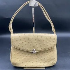 Z132 最高級オーストリッチ ハンドバッグ ゴールド金具 金 フォーマル 本革 中古 ベージュブラウン 日本製