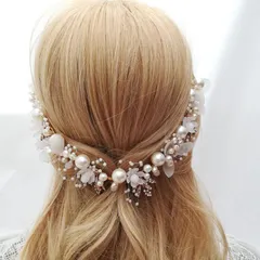 ヘッドアクセサリー　ヘアアクセサリー　髪飾り　結婚式　ウェディング　パール　花　成人式　冠　ヘア　アクセサリー　ヘッドドレス　可愛い　綺麗　かわいい　ゴールド　ゴージャス　お呼ばれ　イベント　パーティー　行事　レディース　女　女子　フラワー　お祭り　浴衣　着物