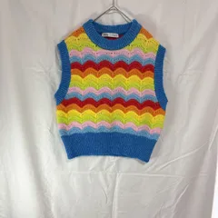 美品 ZARA ザラ レディース ニット ベスト M ブルー ピンク レッド イエロー グリーン オレンジ カラフル レインボーカラー カジュアル おしゃれ かわいい 暖かい